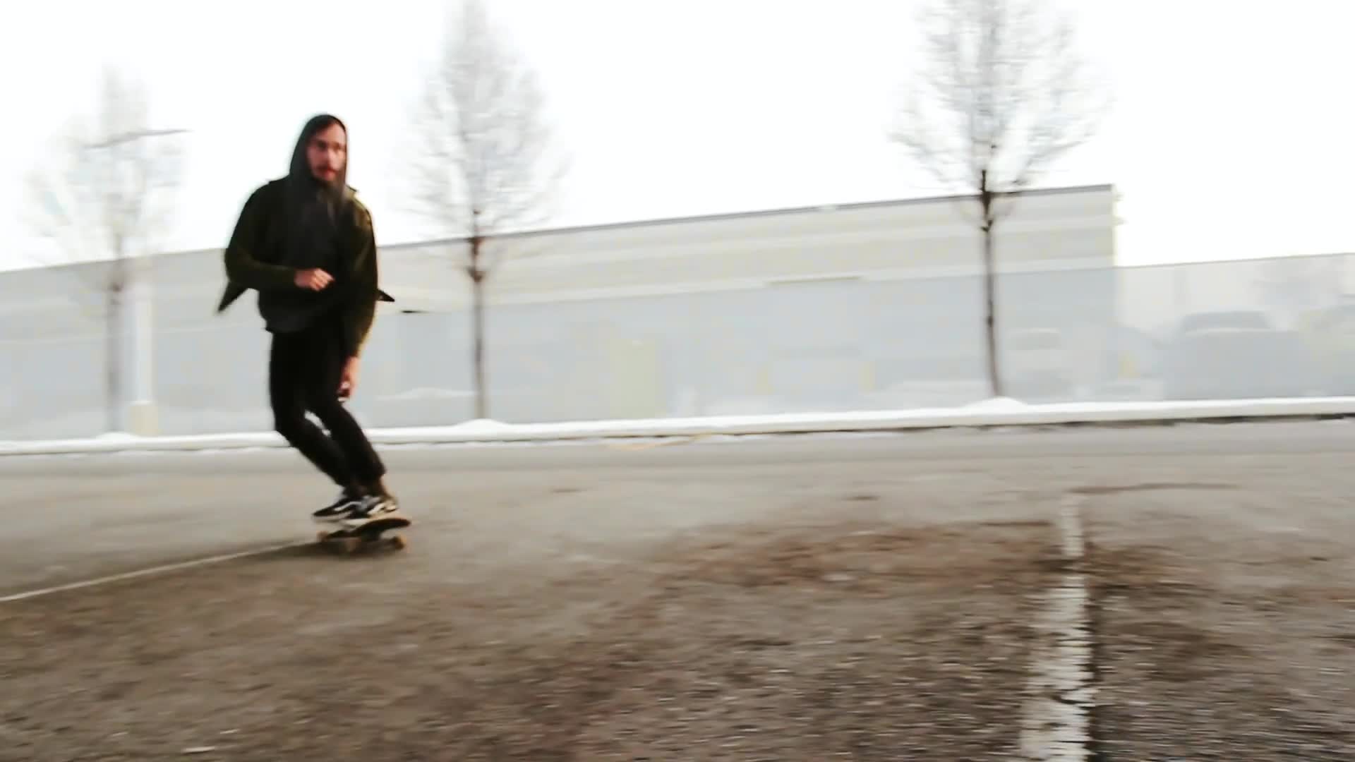 Skateboarder performing a street trick in slow motion