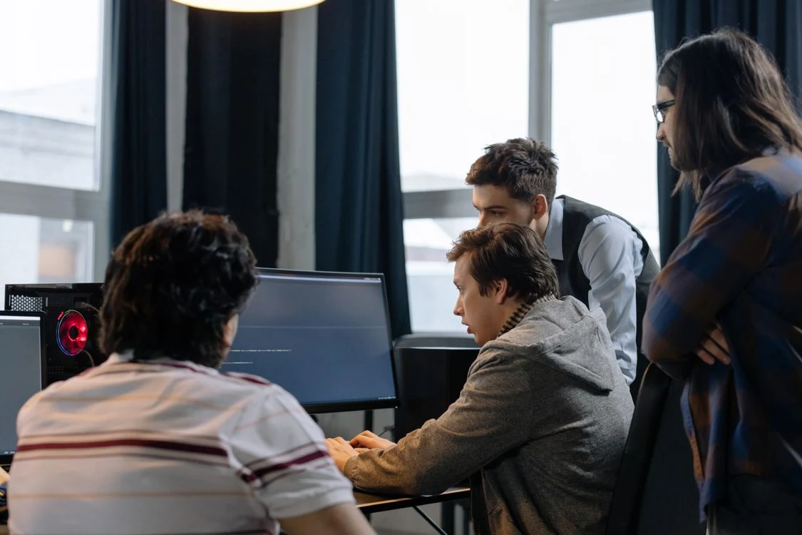 Professionals collaborating in a workplace